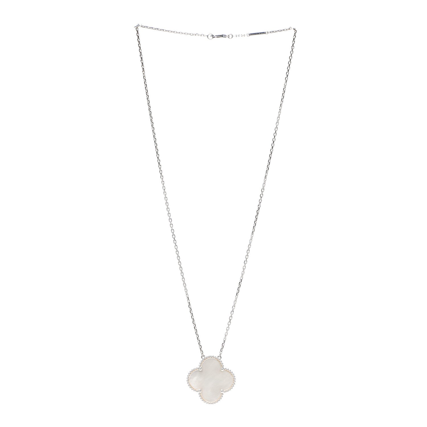 Van Cleef & Arpels 18K White Gold Mother of Pearl Magic Alhambra Pendant Necklace 3 of 8