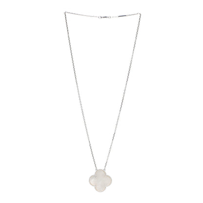 Van Cleef & Arpels 18K White Gold Mother of Pearl Magic Alhambra Pendant Necklace 3 of 8