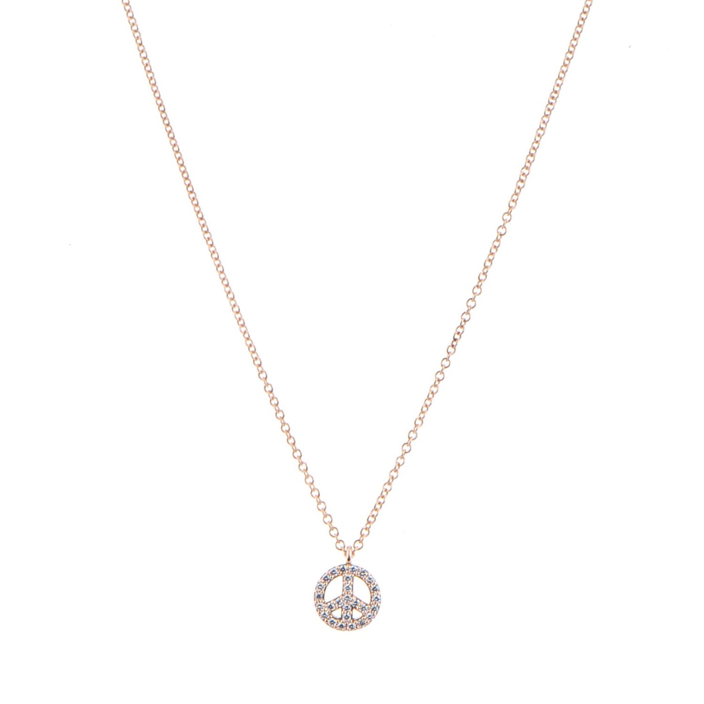18K Rose Gold Diamond Mini Metro Peace Pendant Necklace