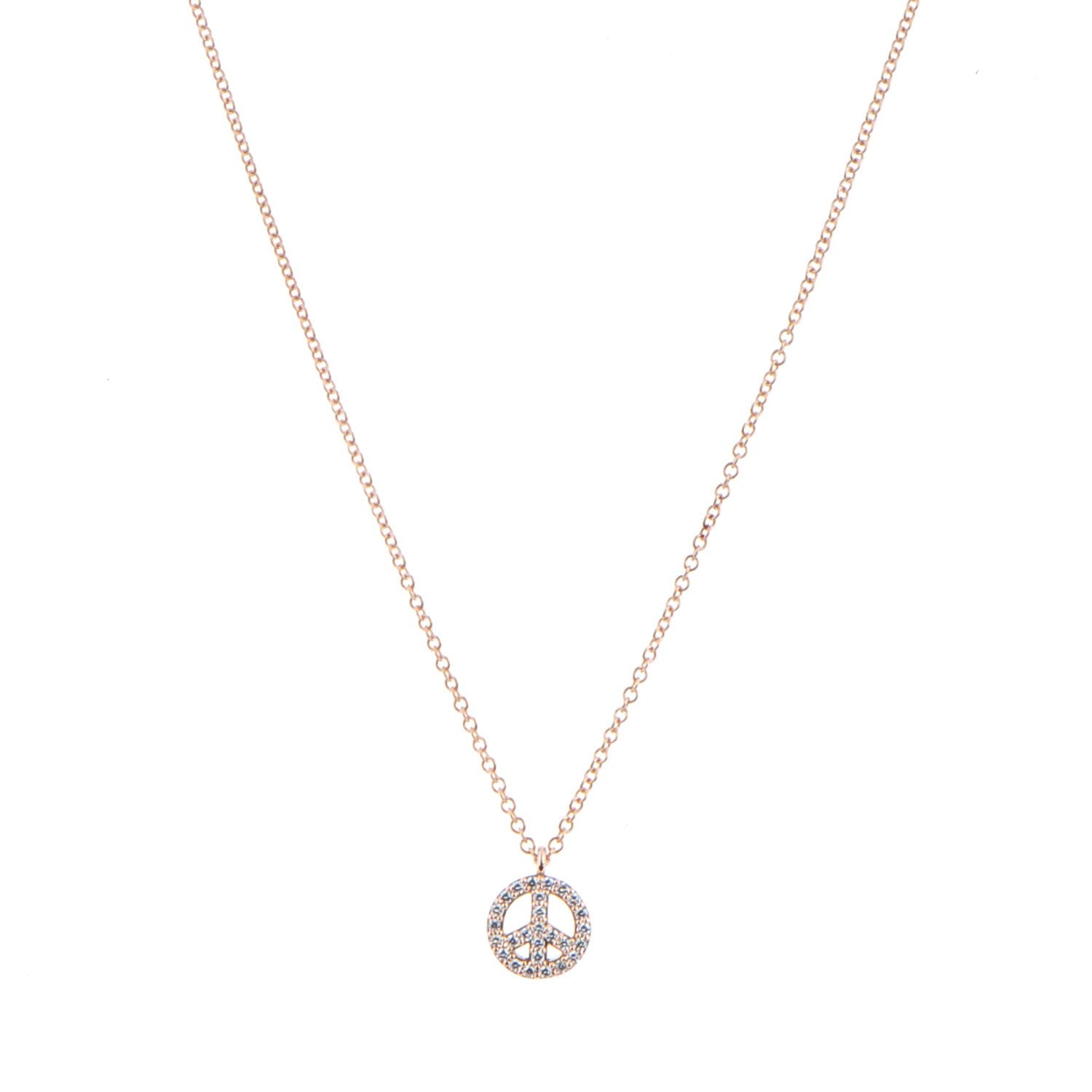 Tiffany 18K Rose Gold Diamond Mini Metro Peace Pendant Necklace 1 of 6