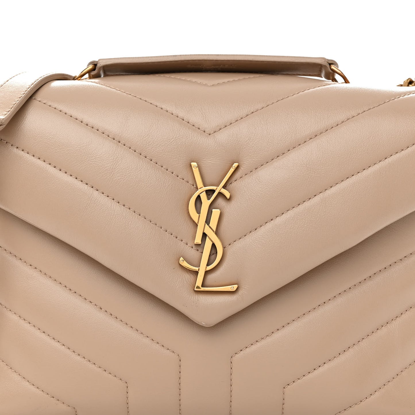Calfskin Y Quilted Monogram Small Loulou Chain Satchel Dark Beige