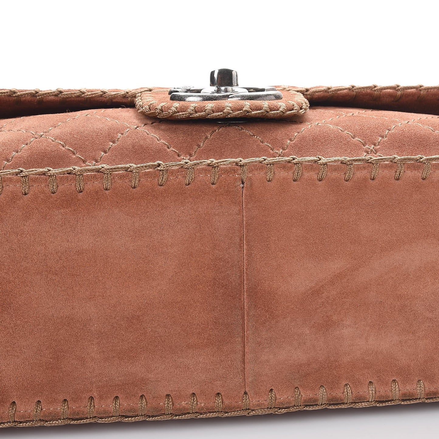 Suede Calfskin Stitch Flap Light Brown