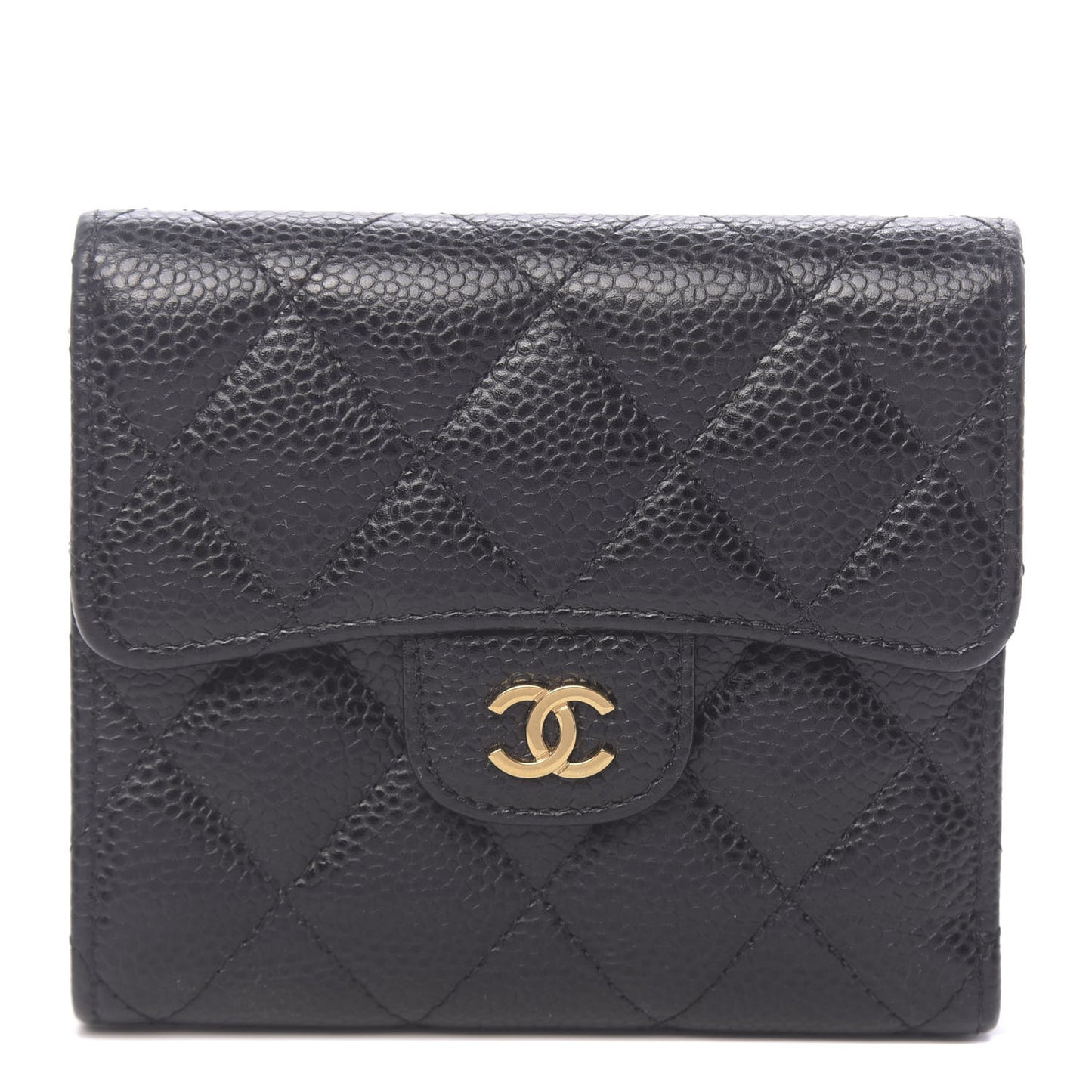 Caviar Quilted Compact Flap Wallet Black