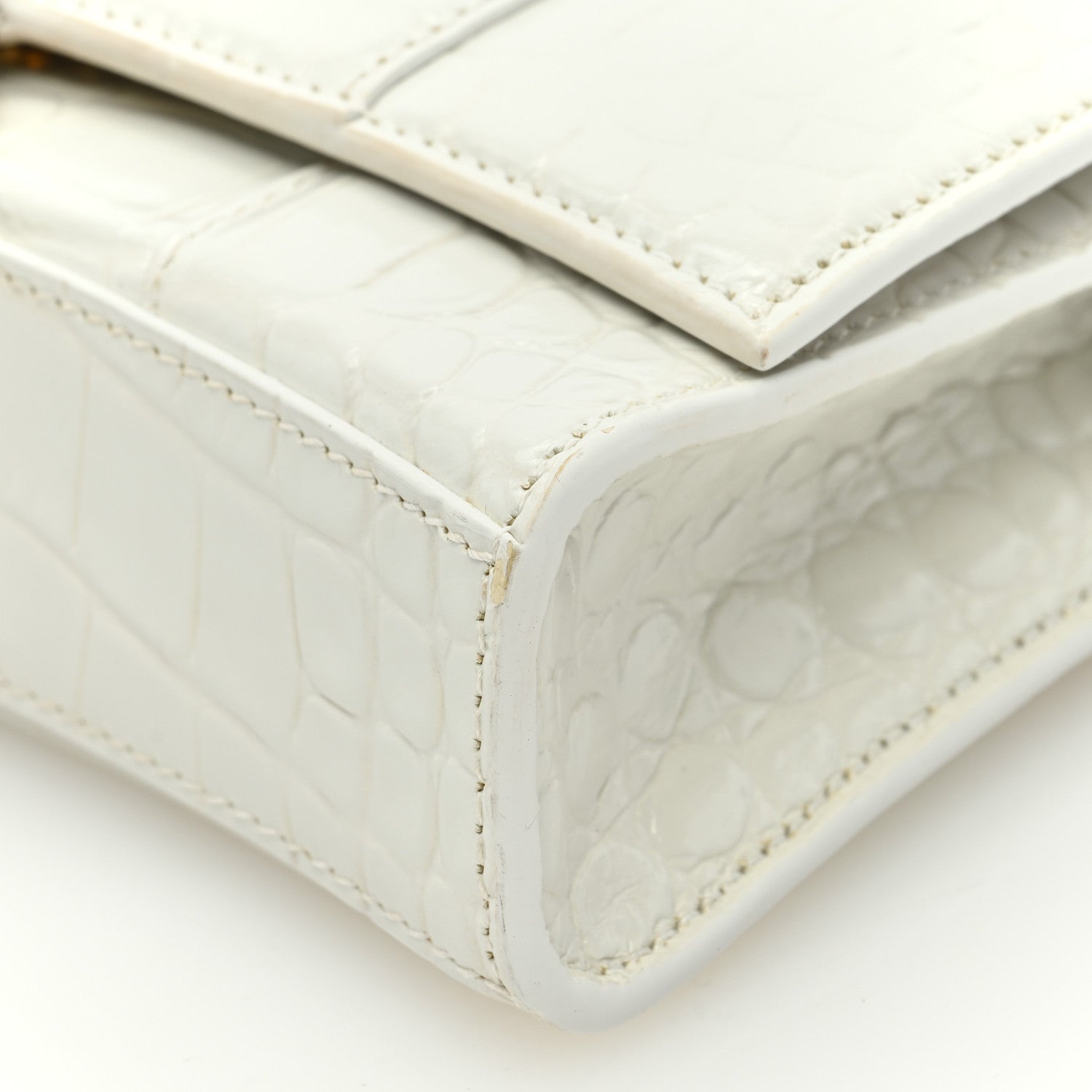 Balenciaga Shiny Calfskin Crocodile Embossed Hourglass Chain Bag White 9 of 9
