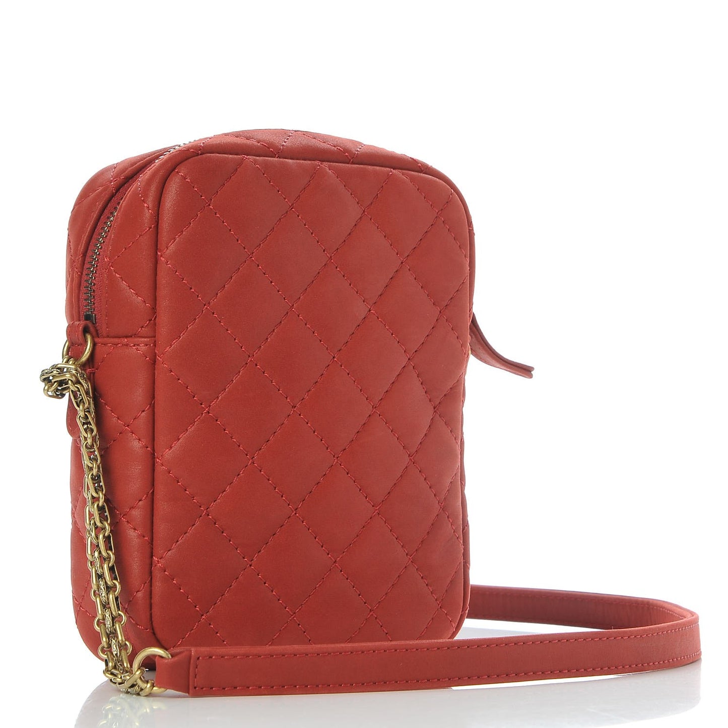 Iridescent Calfskin Quilted Reissue Camera Case Red