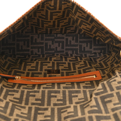 Fendi Raffia Vitello Seta FF Woven Large Baguette Brick Natural 5 of 9