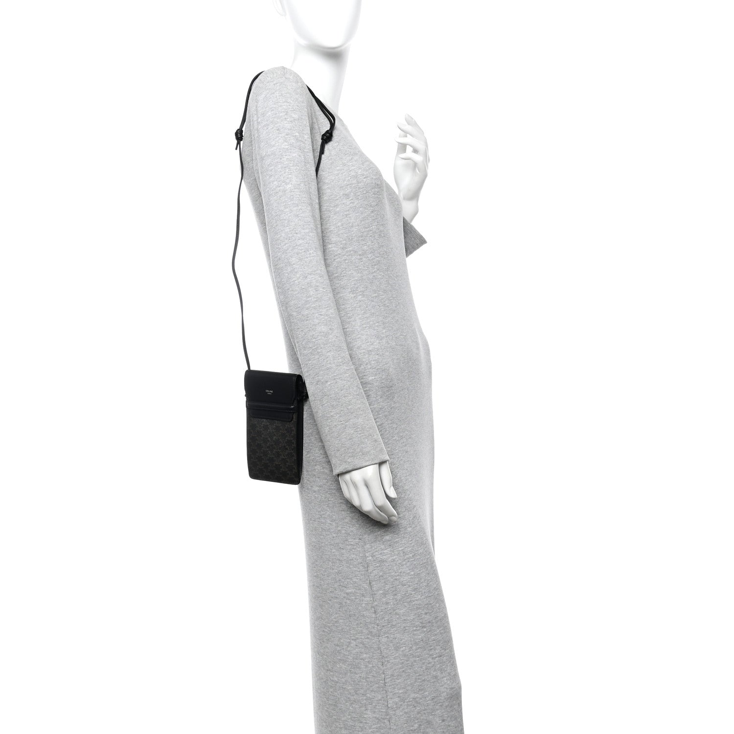 Celine Triomphe Canvas Lambskin Phone Pouch With Flap Black