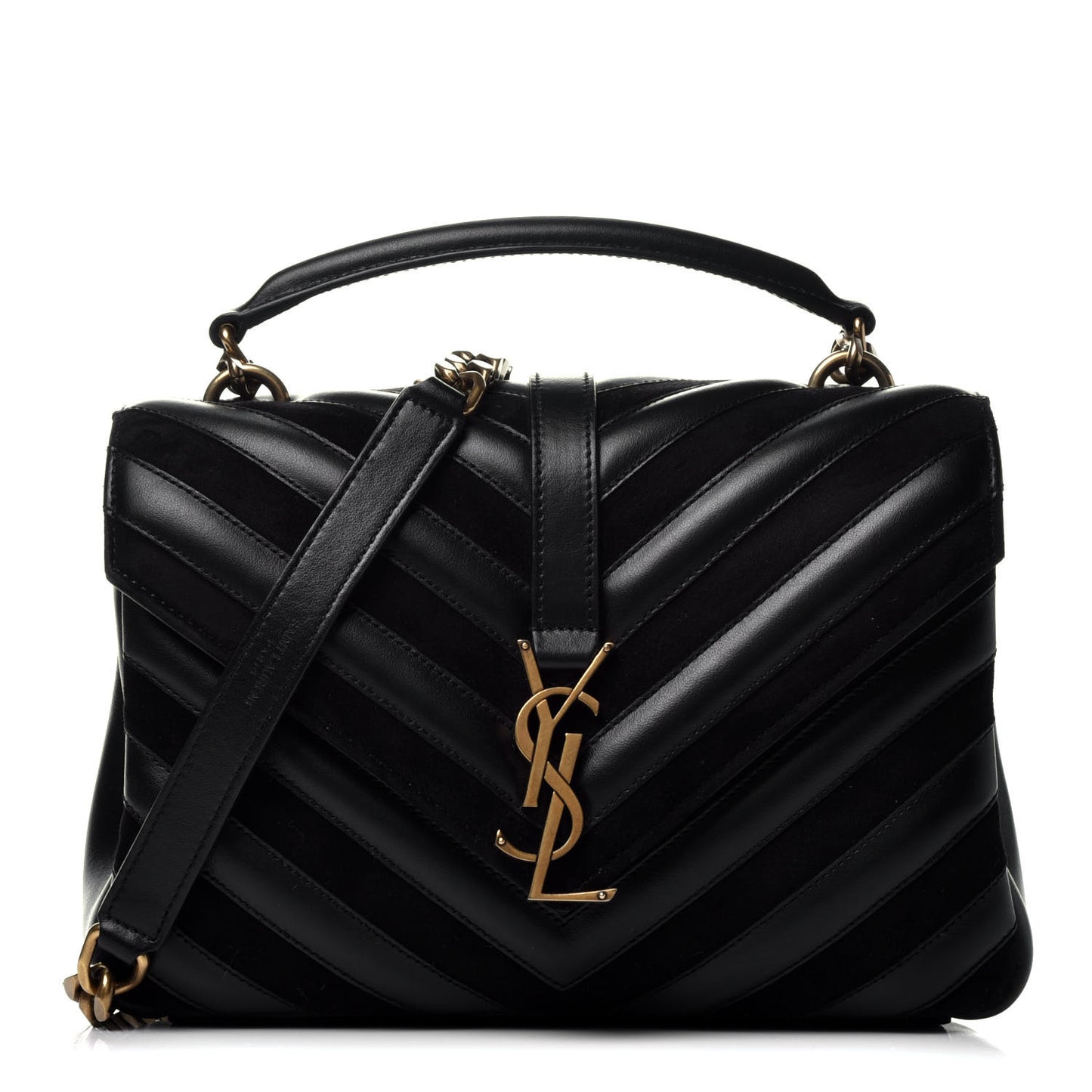 Calfskin Suede Matelasse Chevron Monogram Medium College Bag Black