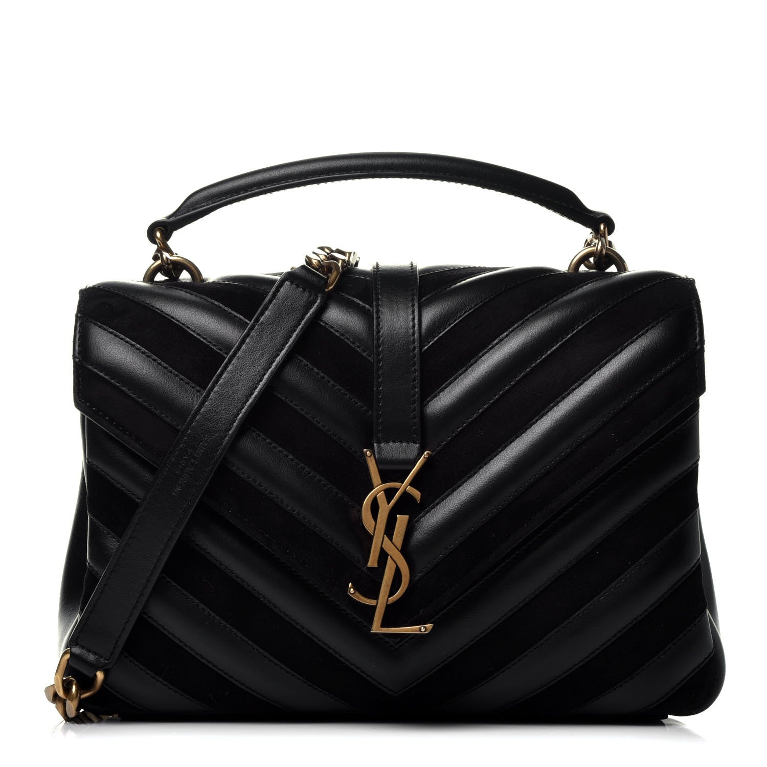 Saint Laurent Calfskin Suede Matelasse Chevron Monogram Medium College Bag Black 1 of 8