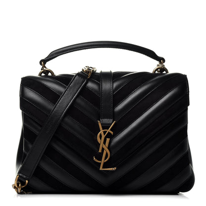 Saint Laurent Calfskin Suede Matelasse Chevron Monogram Medium College Bag Black 1 of 8