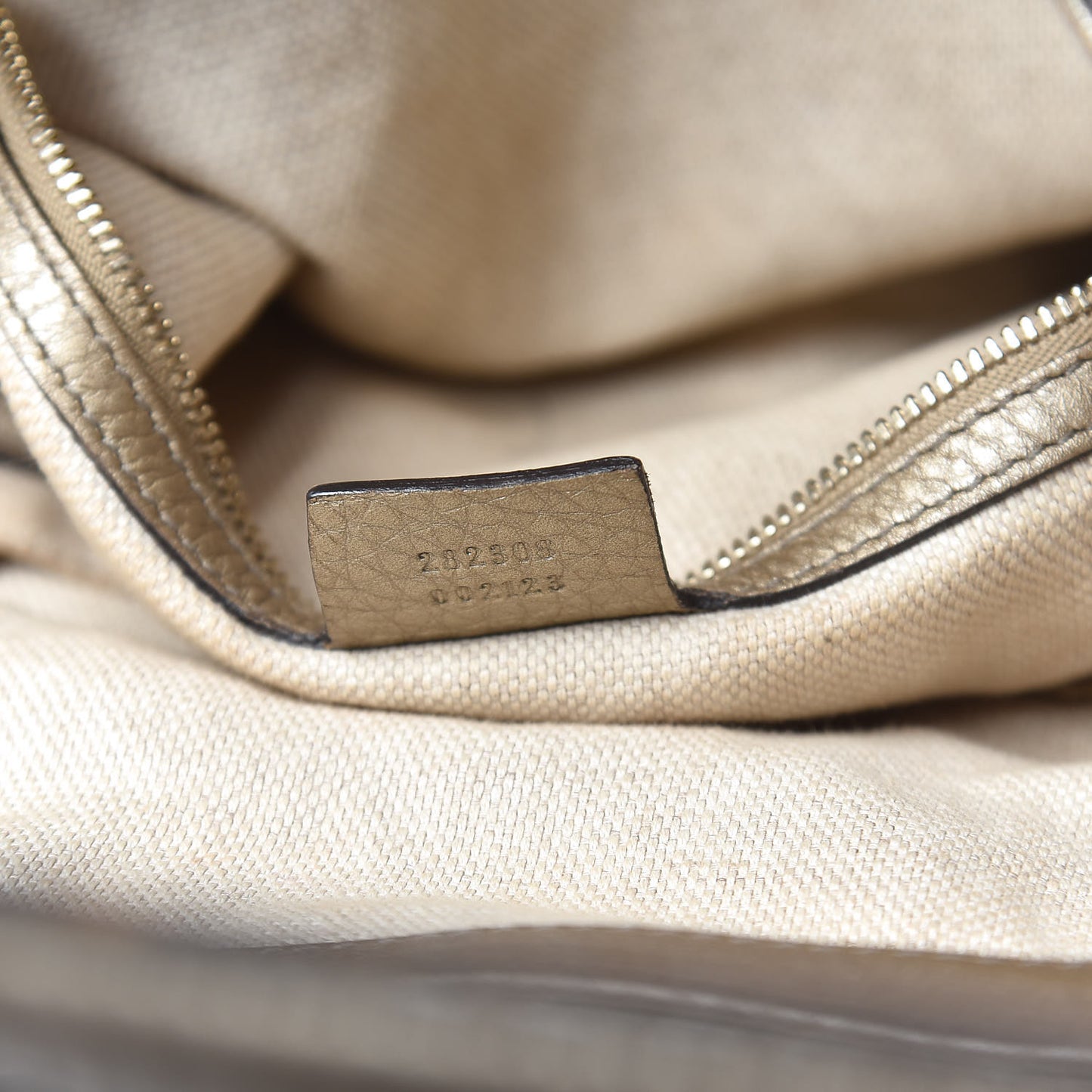 Metallic Pebbled Calfskin Large Soho Shoulder Bag Golden Beige