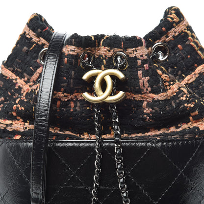 Chanel Tweed Calfskin Quilted Small Gabrielle Bucket Black Brown Orange 10 of 15