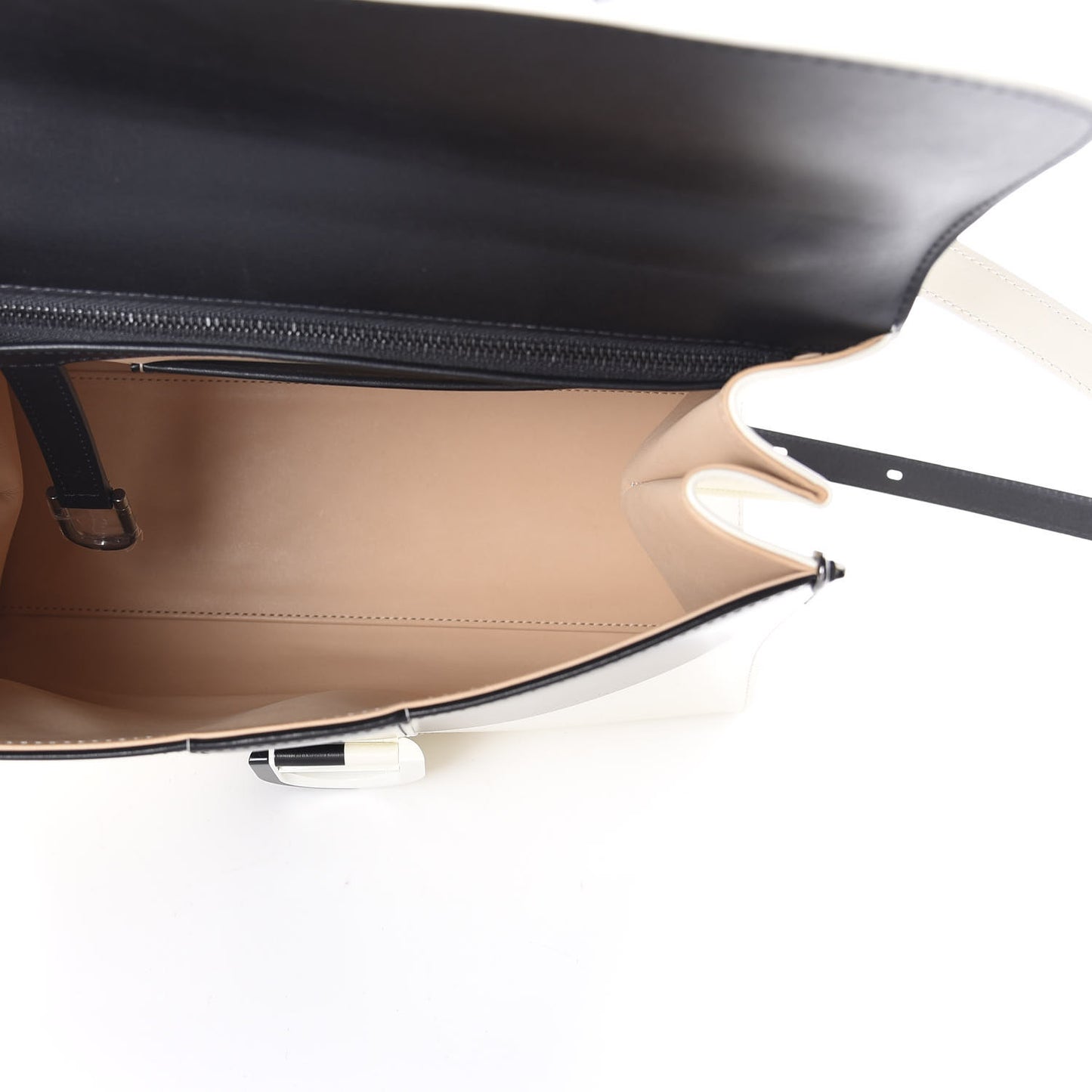Box Calfskin Light And Shadow MM Brillant Satchel Ivory Black