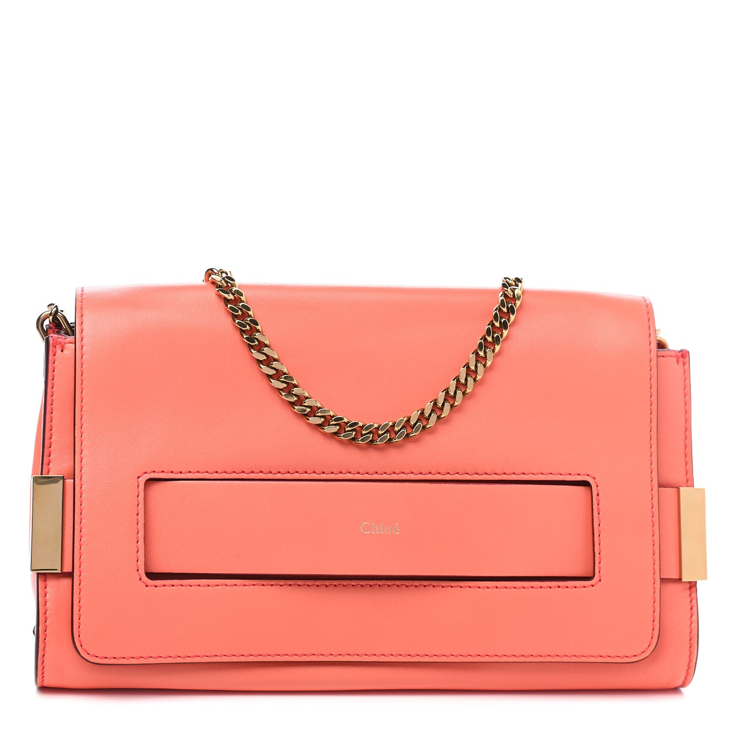 Lambskin Medium Elle Chain Clutch Coral Pop
