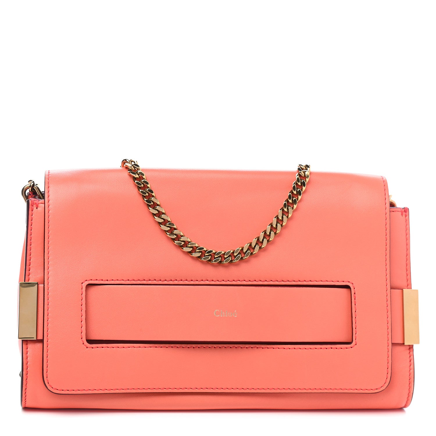 Chloe Lambskin Medium Elle Chain Clutch Coral Pop 1 of 9