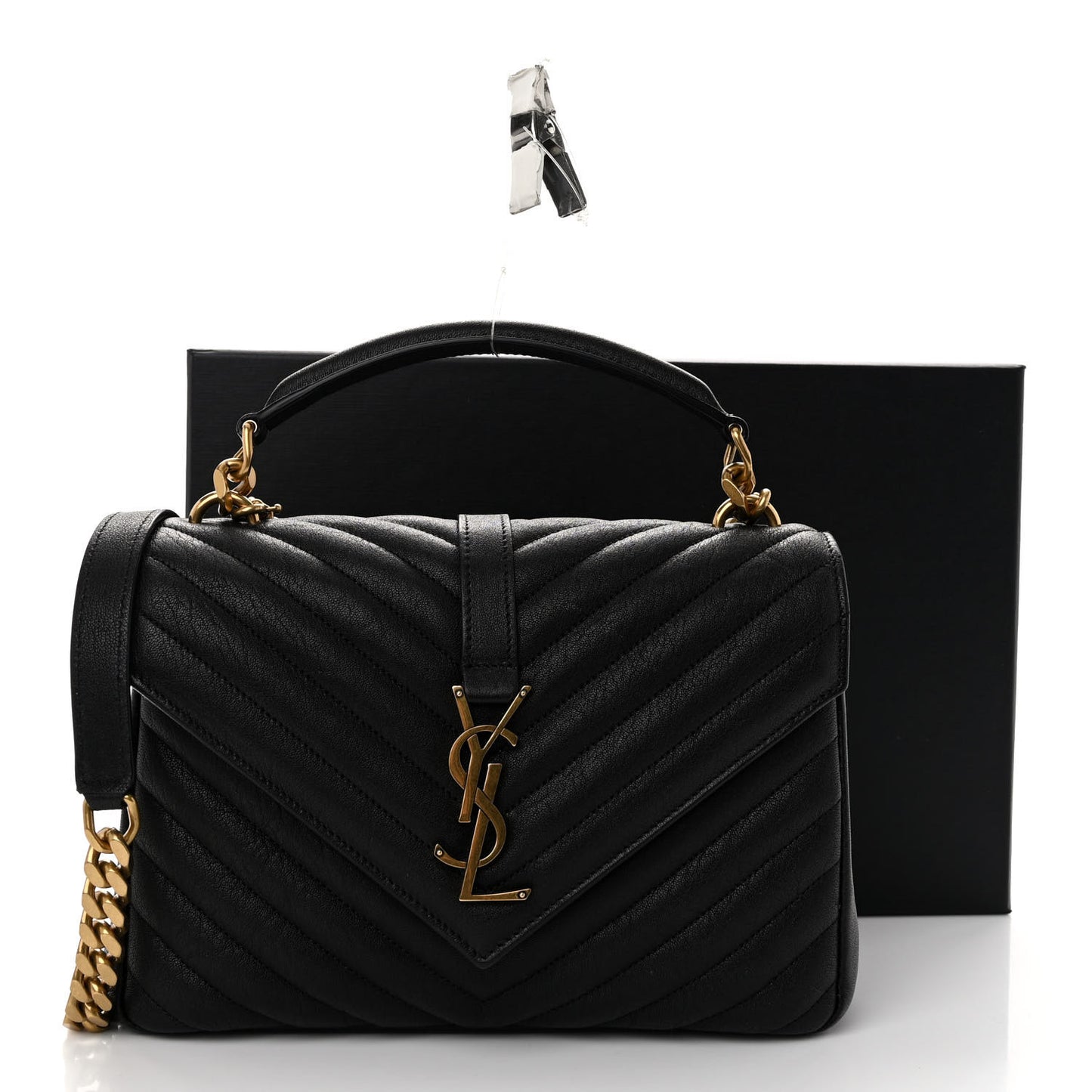 Sheepskin Matelasse Chevron Monogram Medium College Bag Black