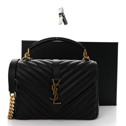 Saint Laurent Sheepskin Matelasse Chevron Monogram Medium College Bag Black 11 of 11