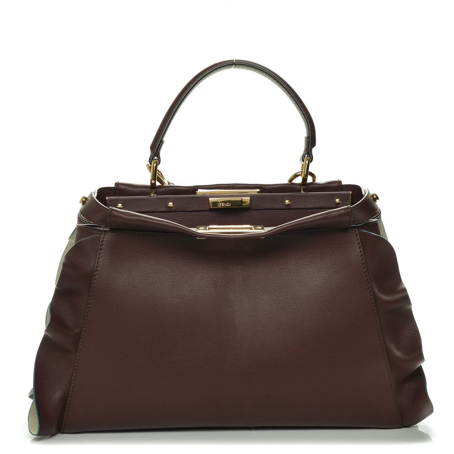Vitello Seta Waves Bi-Color Medium Peekaboo Iconic Satchel Bordeaux Latte