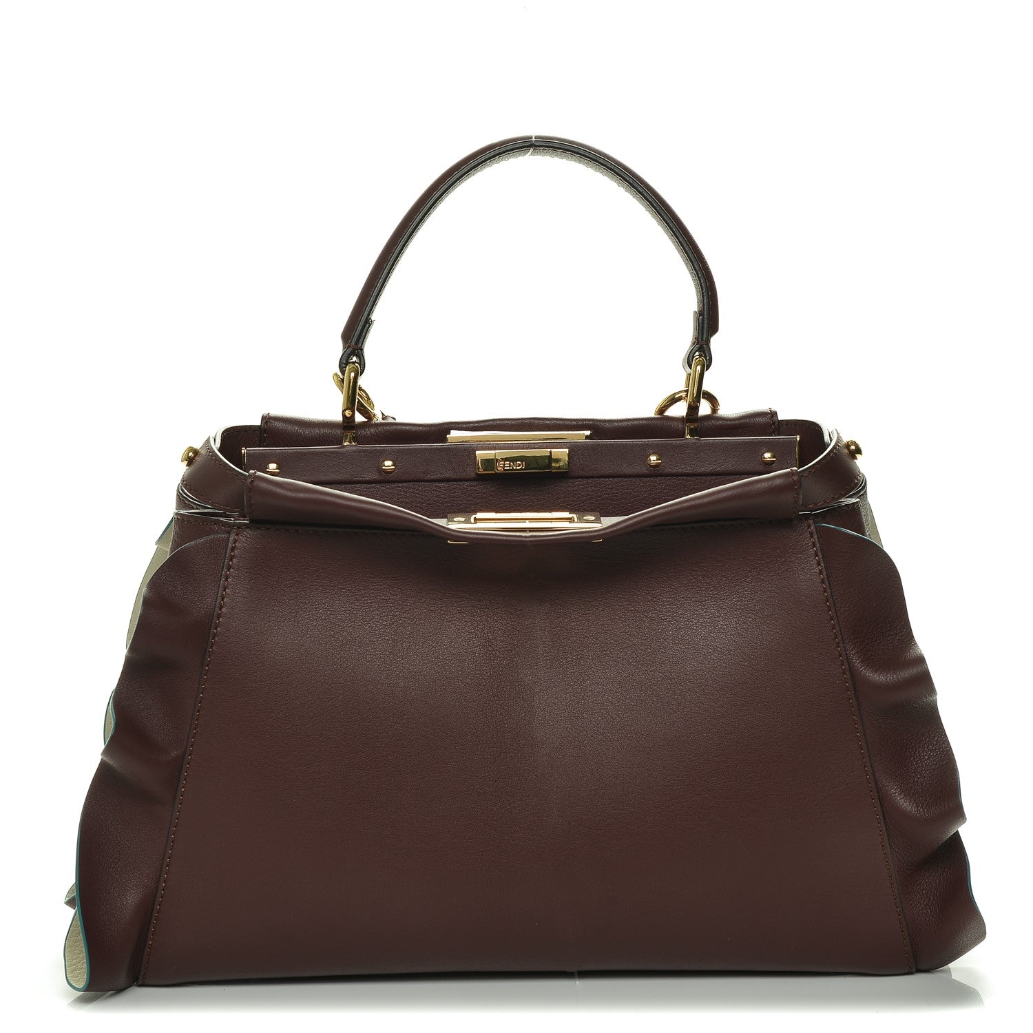 Fendi Vitello Seta Waves Bi-Color Medium Peekaboo Iconic Satchel Bordeaux Latte 1 of 6