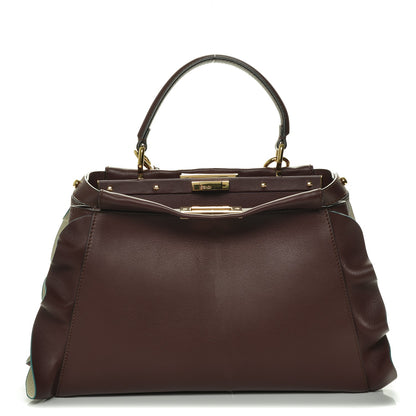 Fendi Vitello Seta Waves Bi-Color Medium Peekaboo Iconic Satchel Bordeaux Latte 1 of 6