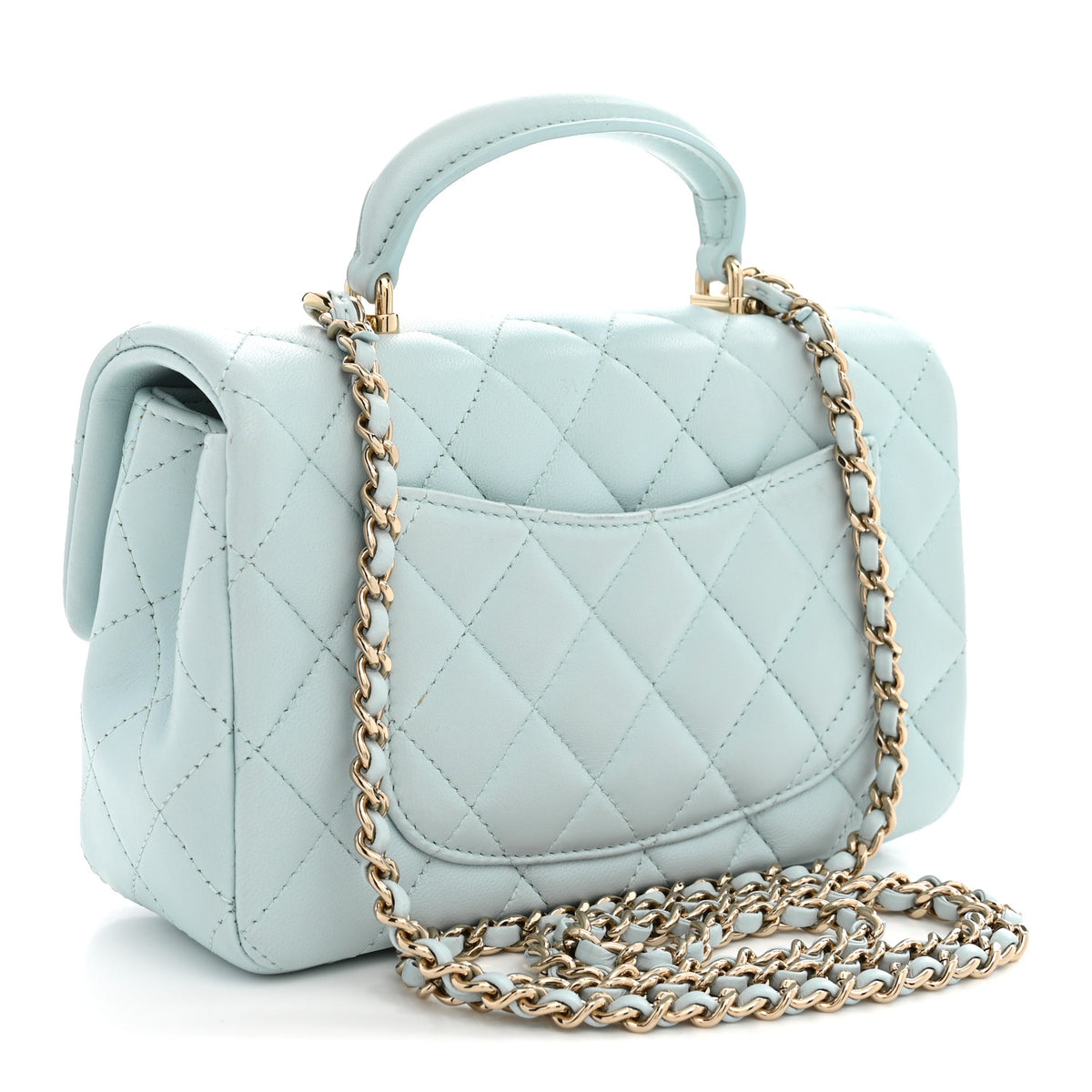 Lambskin Quilted Mini Top Handle Rectangular Flap Light Blue