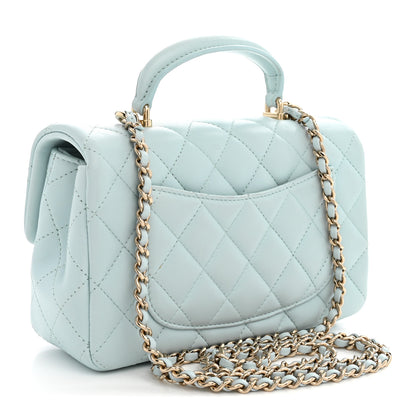 Chanel Lambskin Quilted Mini Top Handle Rectangular Flap Light Blue 3 of 11