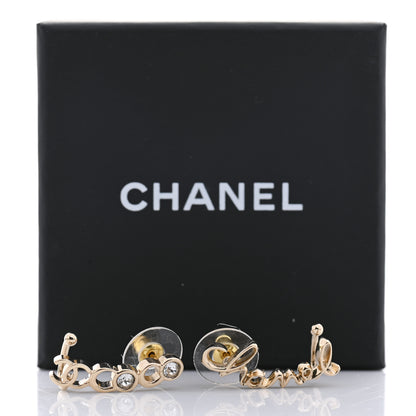 Chanel Metal Crystal Coco Script CC Climber Earrings Gold 5 of 5