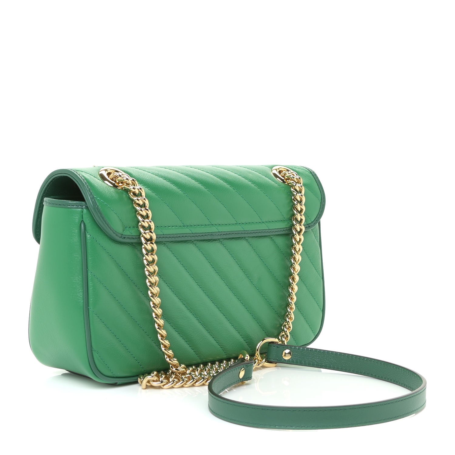 Gucci Azalea Calfskin Enamel Matelasse Diagonal Small Torchon GG Marmont Shoulder Bag New Shamarock Emerald 2 of 11
