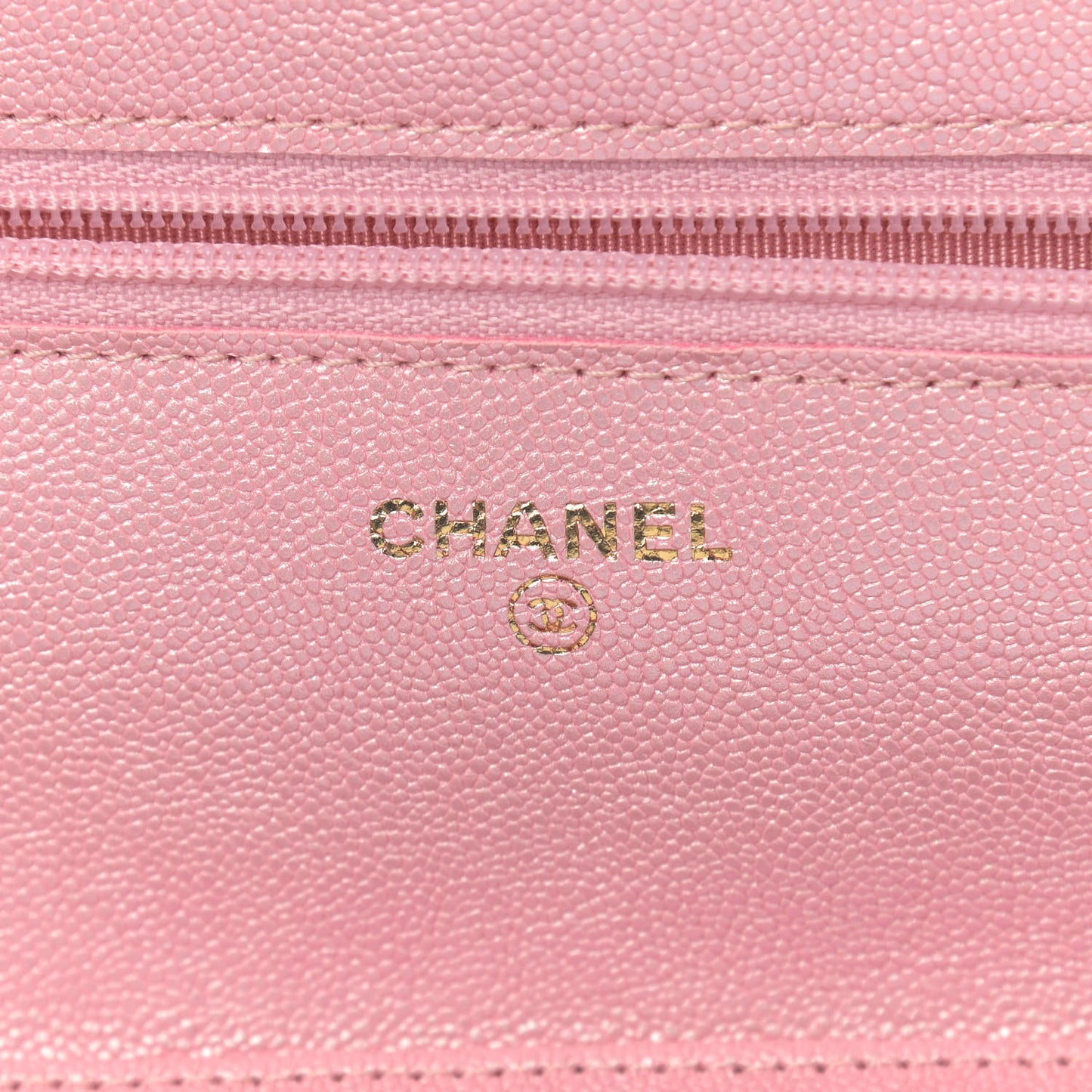 Iridescent Caviar Quilted Wallet on Chain WOC Rose Pink