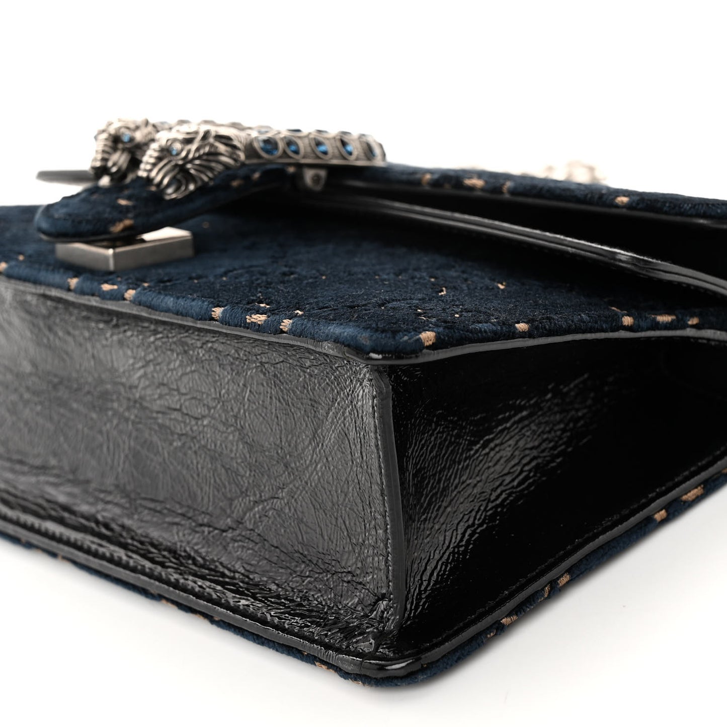 Velvet Skipper Crystal GG Monogram Small Dionysus Shoulder Bag Blue Beige Black