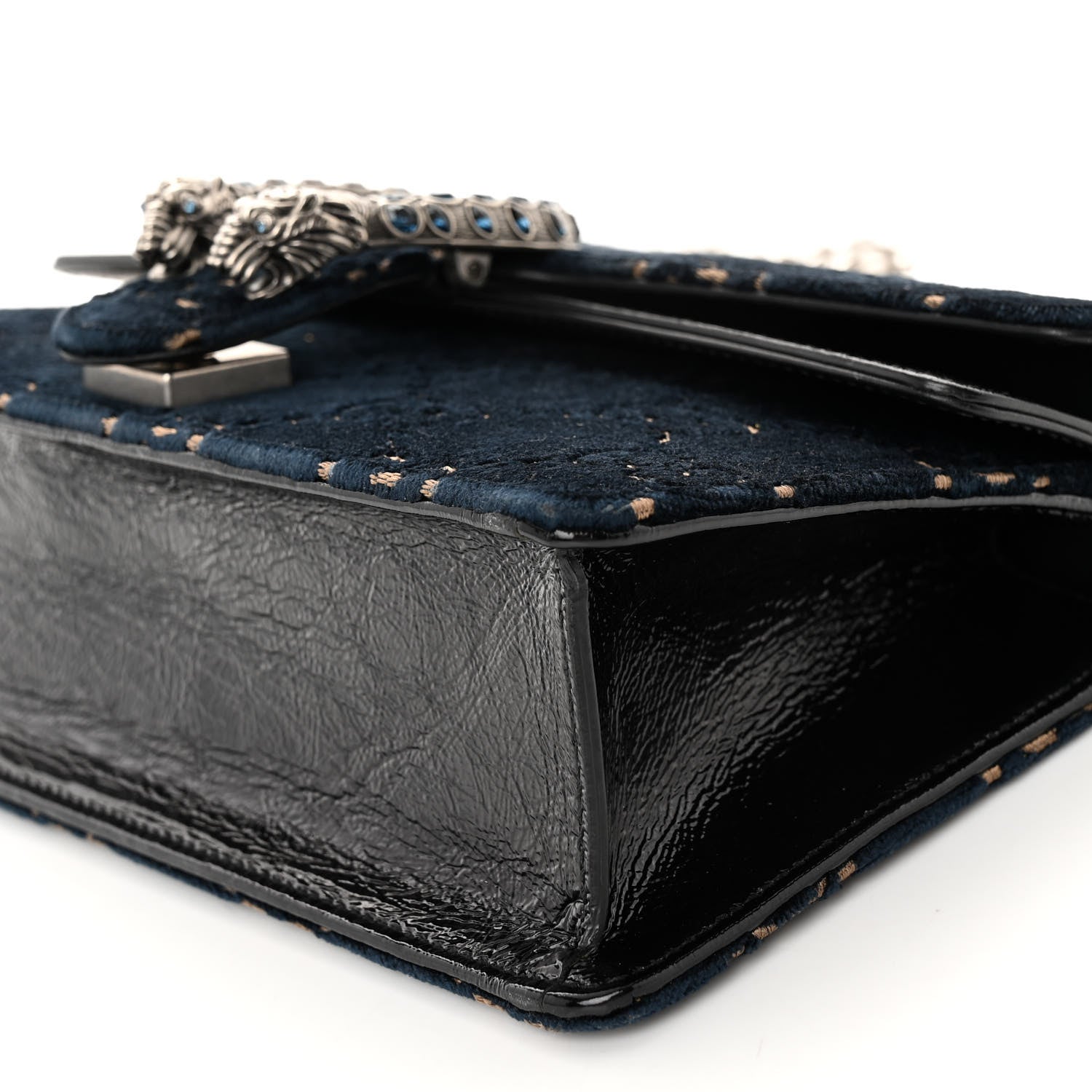 Gucci Velvet Skipper Crystal GG Monogram Small Dionysus Shoulder Bag Blue Beige Black 9 of 9