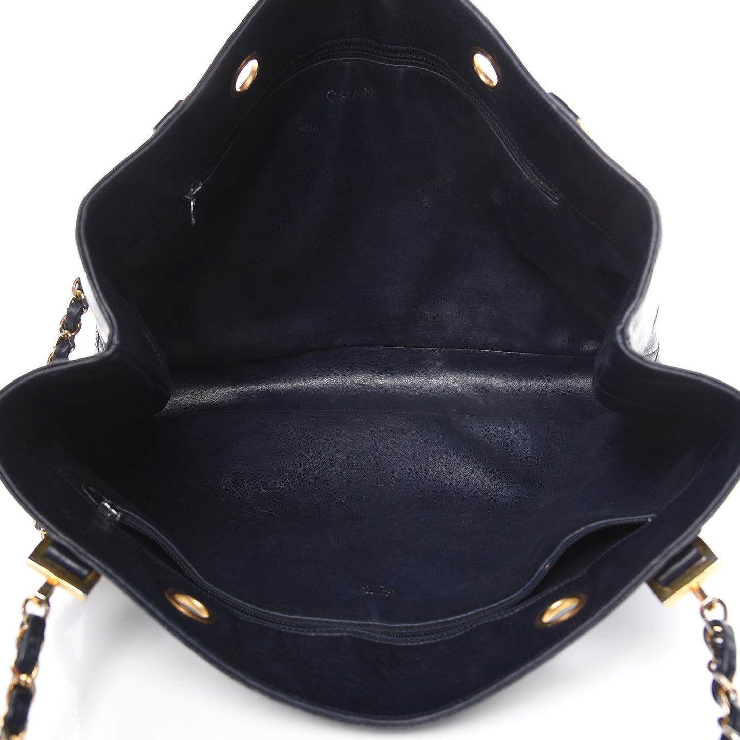 Lambskin Stitched Shopper Tote Navy