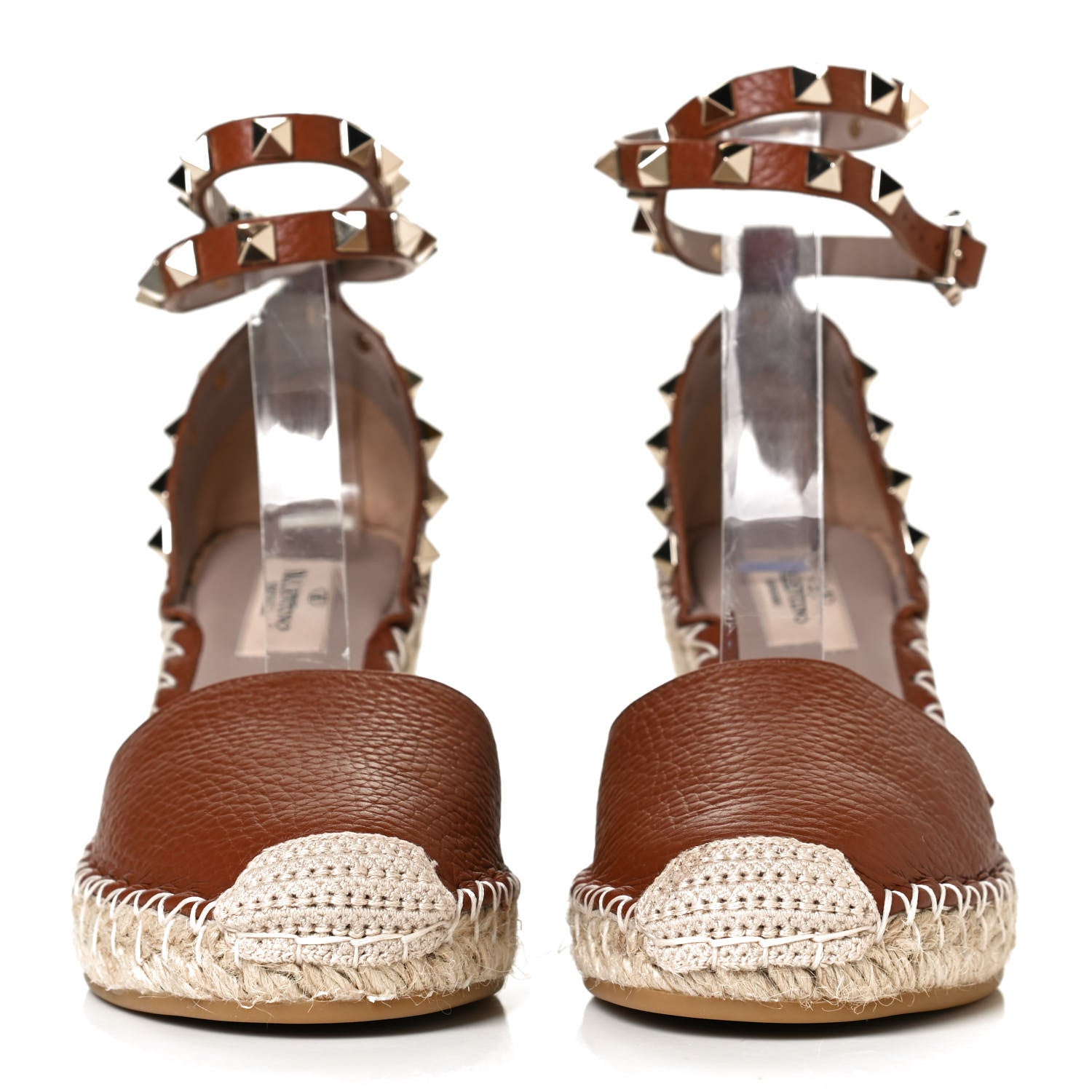 Valentino Garavani Grained Calfskin Rockstud Ankle Wrap Espadrille 15/85mm Wedges 35 Cuoio 2 of 9