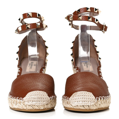Valentino Garavani Grained Calfskin Rockstud Ankle Wrap Espadrille 15/85mm Wedges 35 Cuoio 2 of 9
