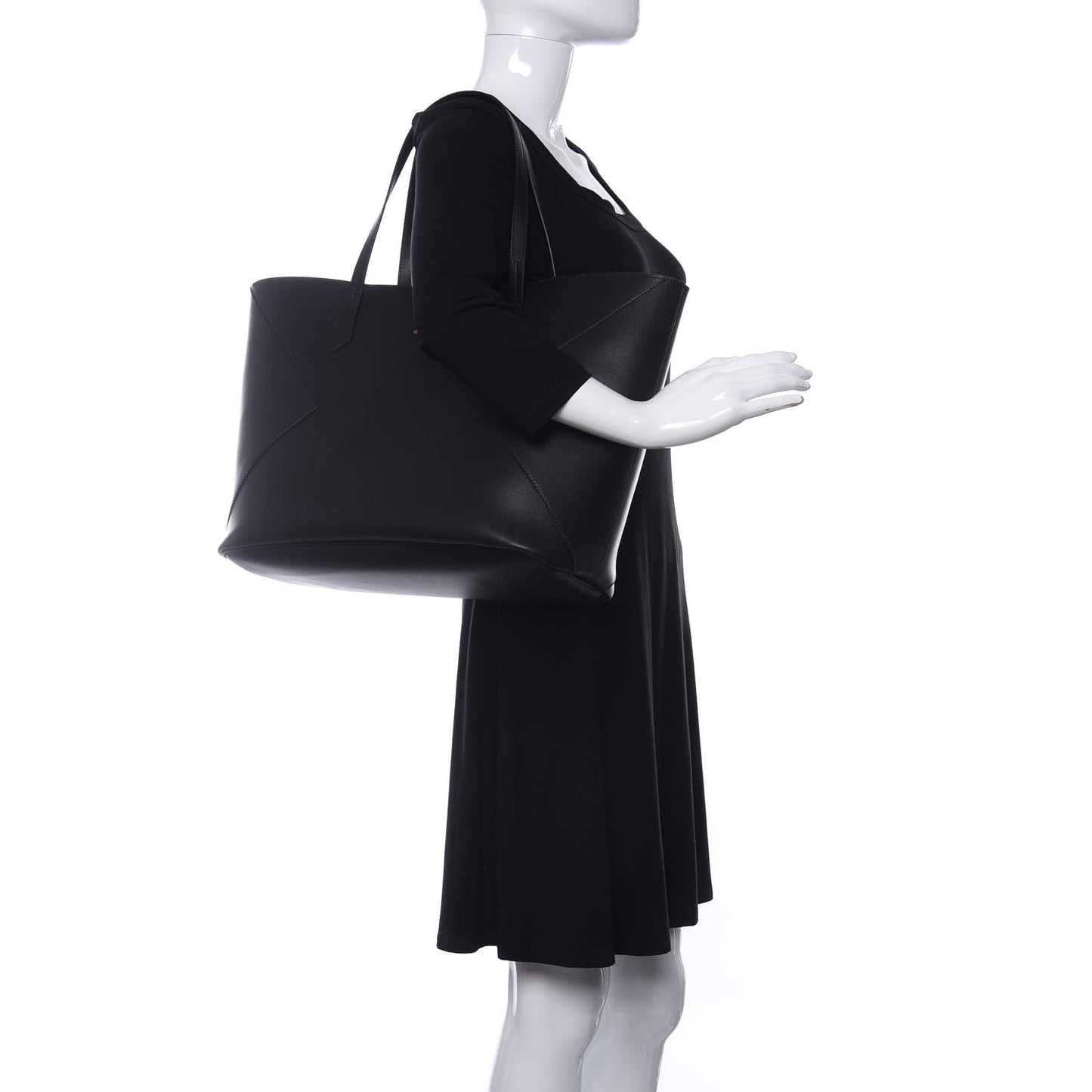 Smooth Calfskin Wing Shopper Tote Black White