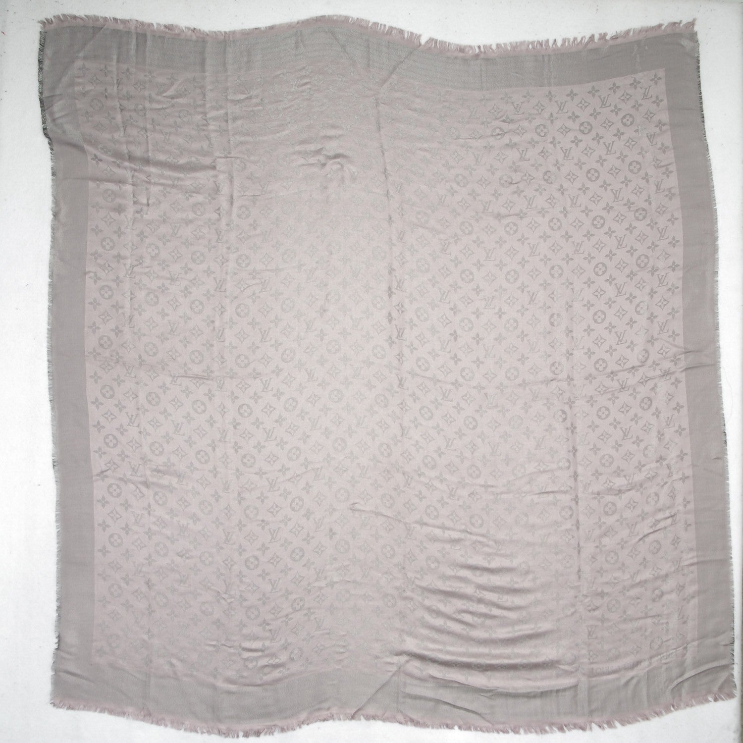 Louis Vuitton Silk Lurex Wool Monogram Shine Shawl Pearl Grey 3 of 5