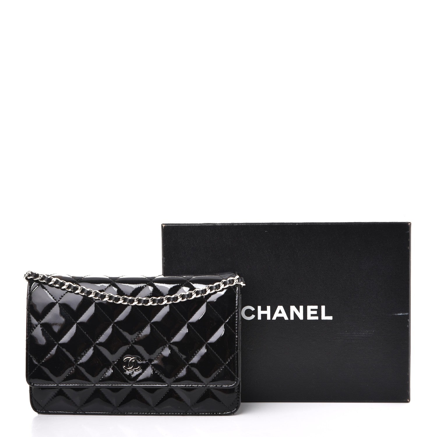 Chanel Patent Quilted Wallet On Chain WOC Black 10 of 10