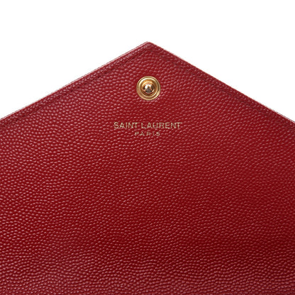 Saint Laurent Grain De Poudre Matelasse Chevron Monogram Envelope Chain Wallet New Red 6 of 13