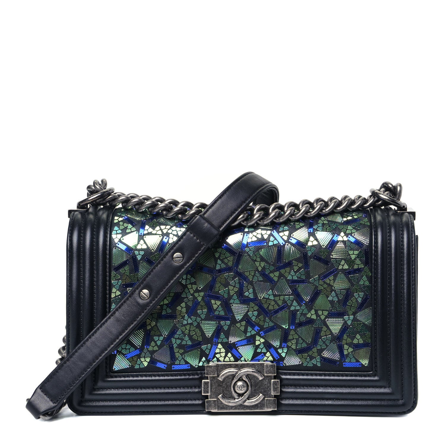 Chanel Lambskin Sequin Mosaic Medium Boy Flap Blue Green Black 1 of 5