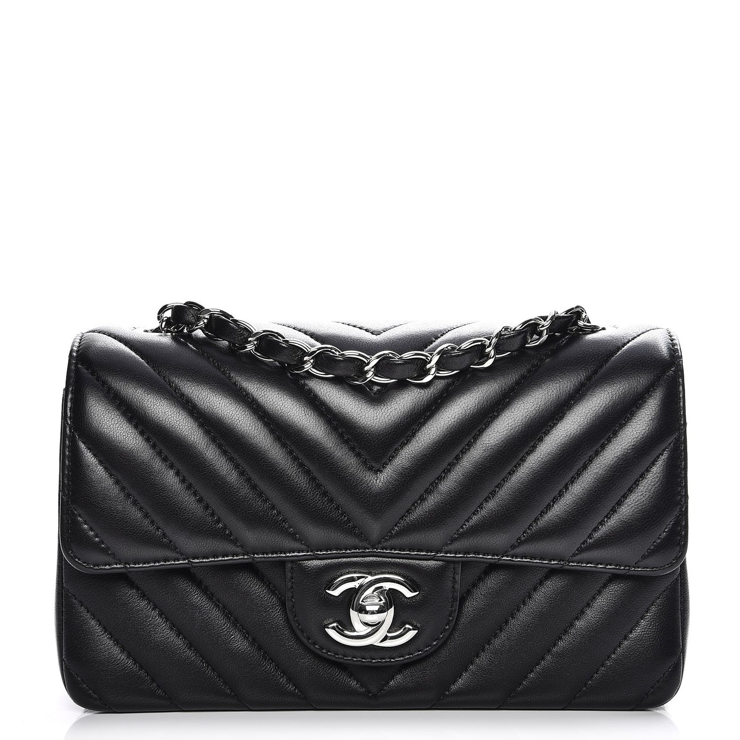 Lambskin Chevron Quilted Mini Rectangular Flap Black