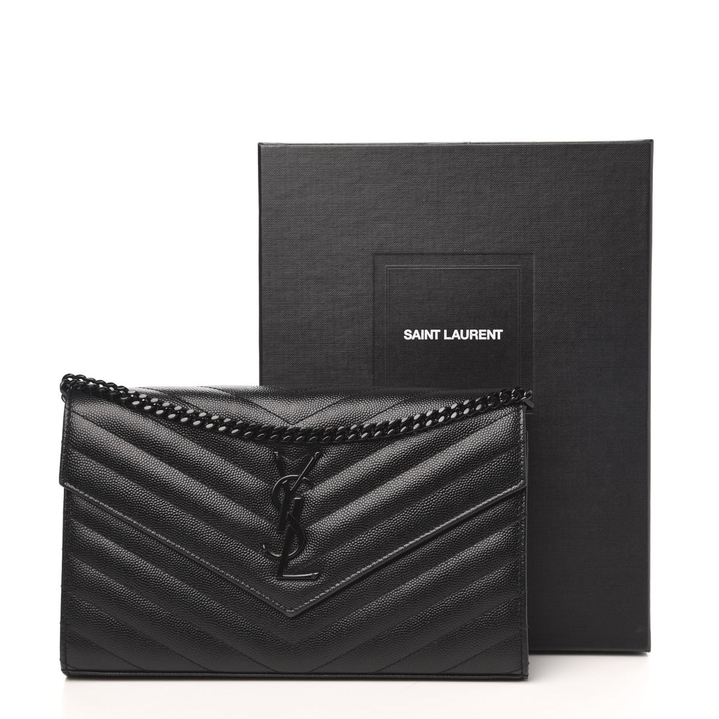 Grain De Poudre Matelasse Chevron Monogram Chain Wallet Black
