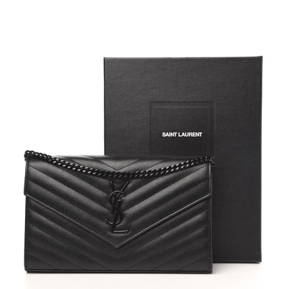 Saint Laurent Grain De Poudre Matelasse Chevron Monogram Chain Wallet Black 10 of 10