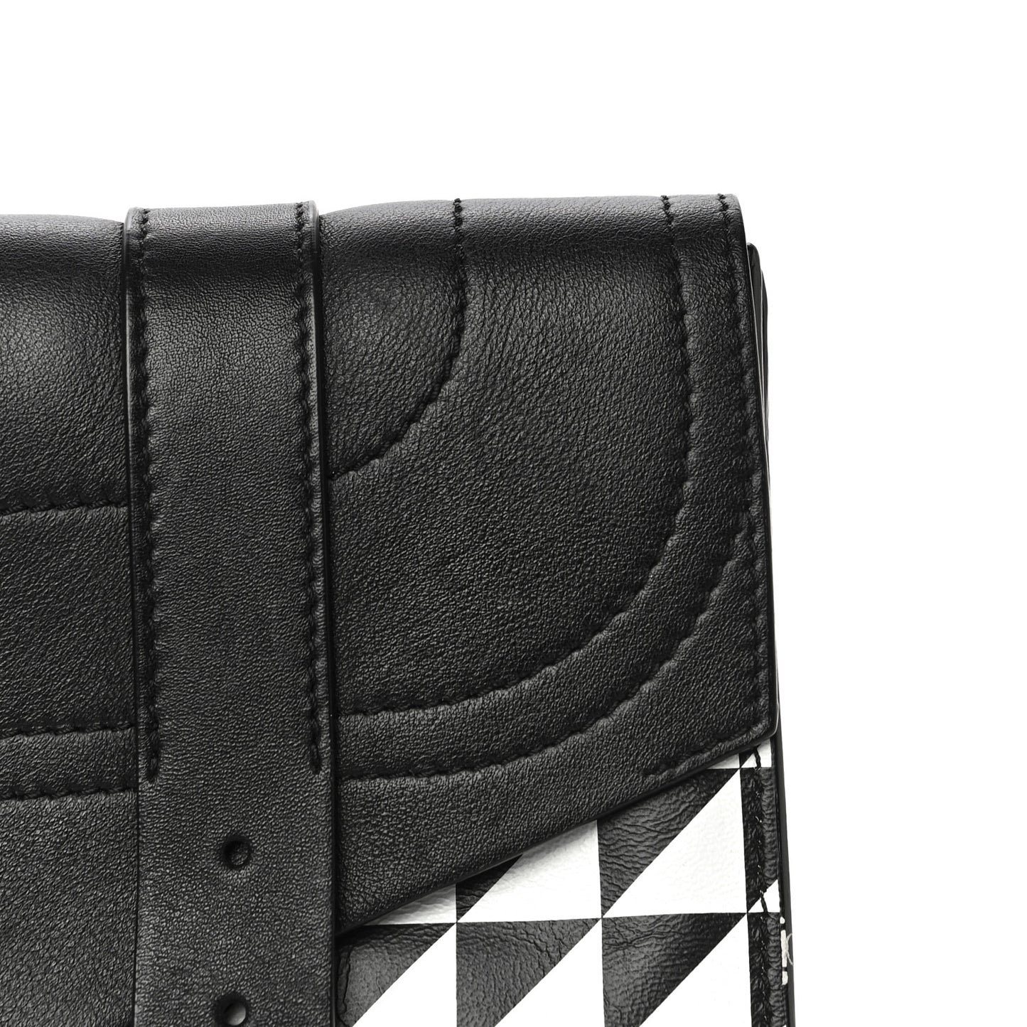 Triangle Print Calfskin PS1 Pochette Clutch Black White
