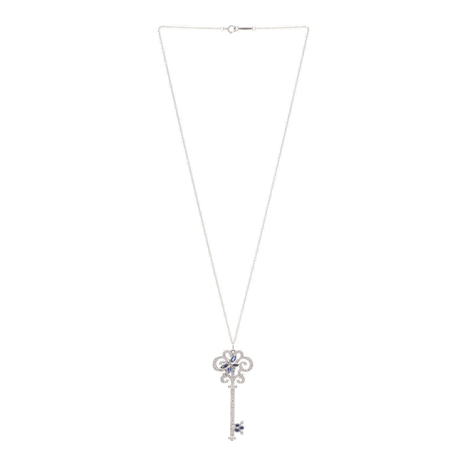 Tiffany Platinum Diamond Blue Sapphire Enchant Dragonfly Key Pendant Necklace 3 of 6