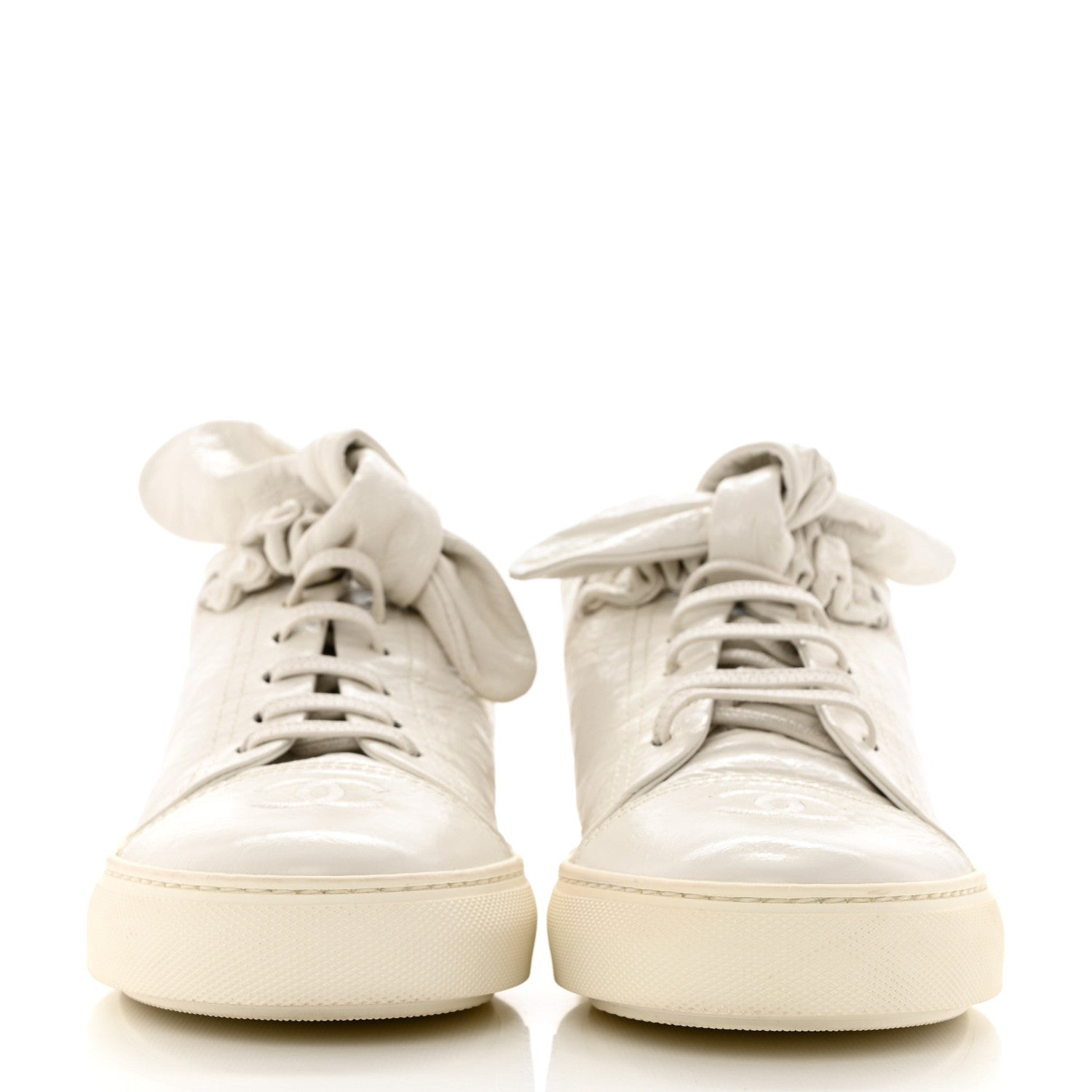 Chanel Crumpled Calfskin Womens CC Bow Sneakers 39.5 White 2 of 10