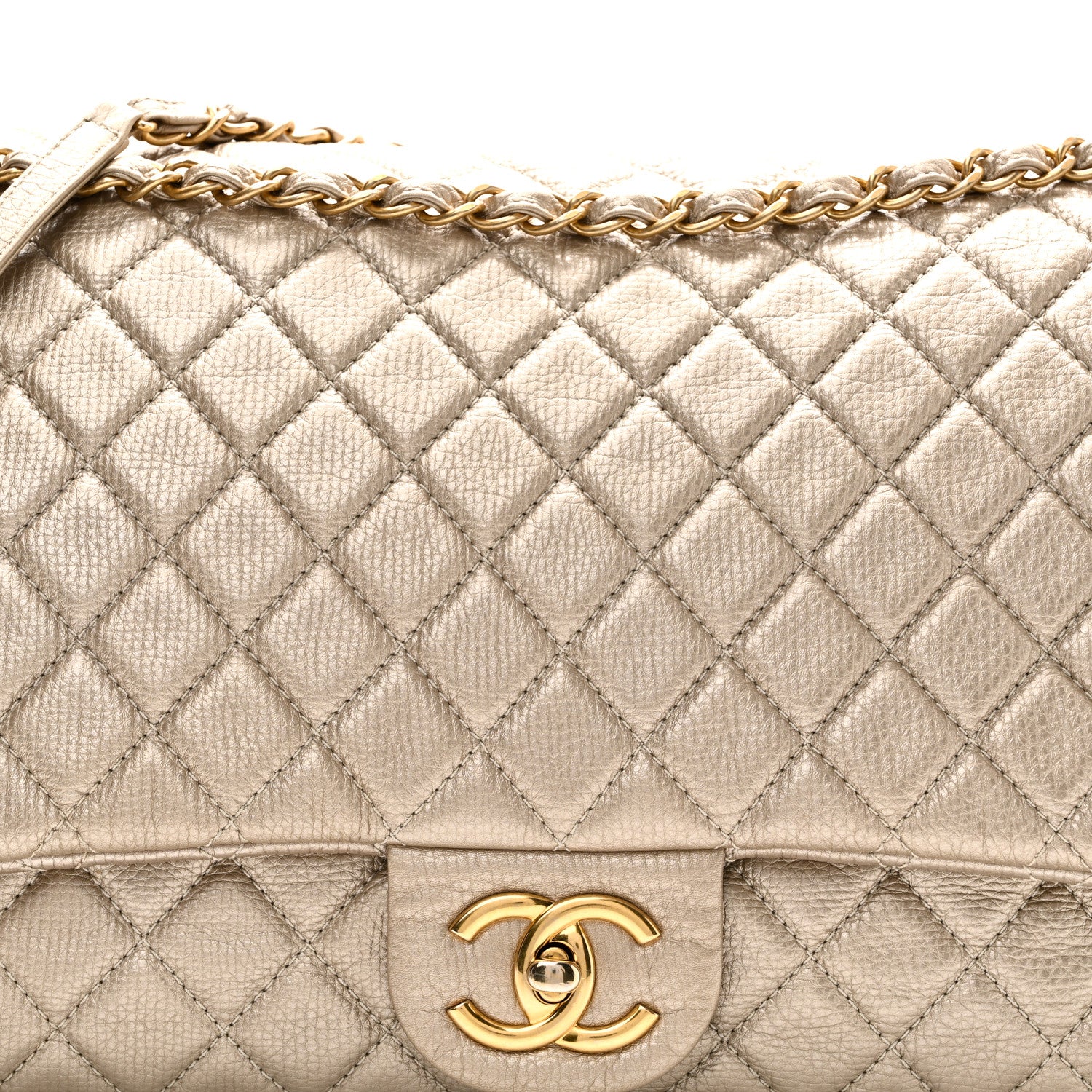 Chanel Metallic Calfskin Quilted Small XXL Travel Flap Bag Gold 8 of 10