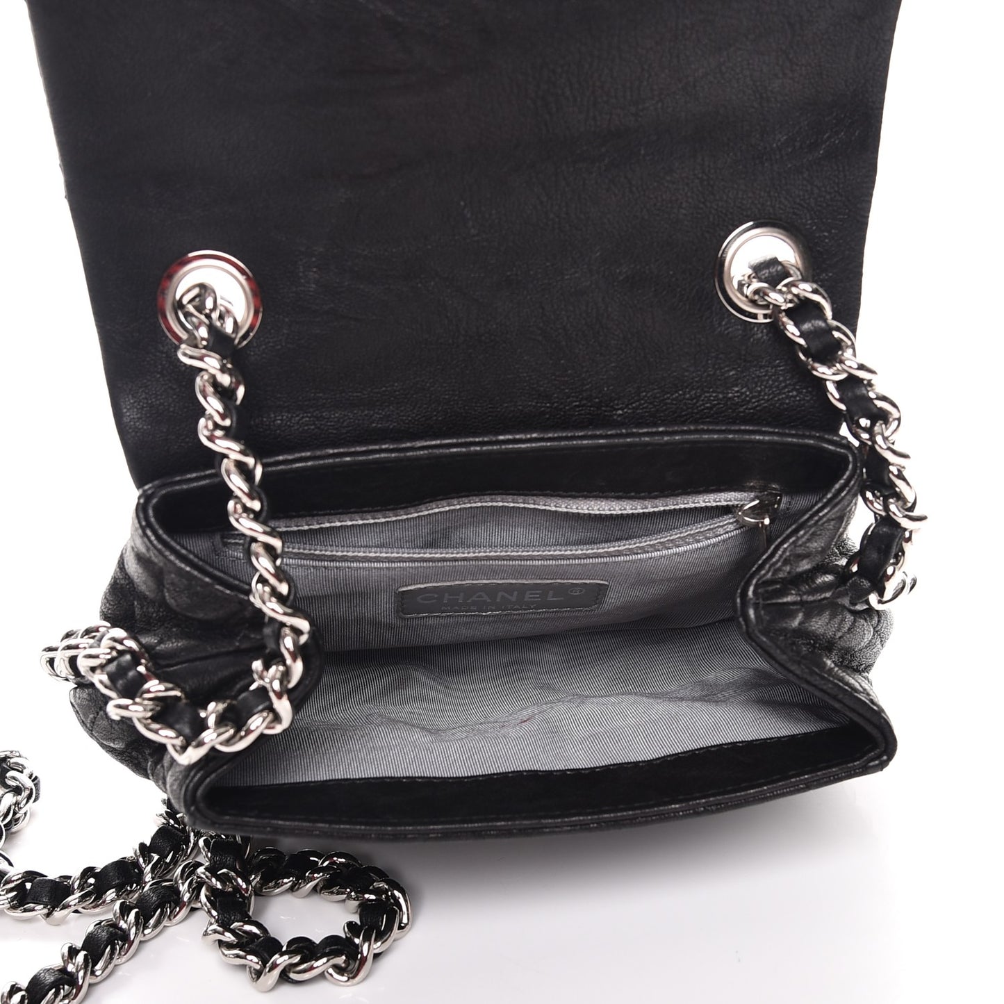 Washed Lambskin Quilted Mini Chain Around Flap Black