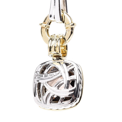 David Yurman Sterling Silver 18K Yellow Gold Diamond Smoky Quartz 14mm Albion Figaro Chain Pendant Necklace 5 of 6