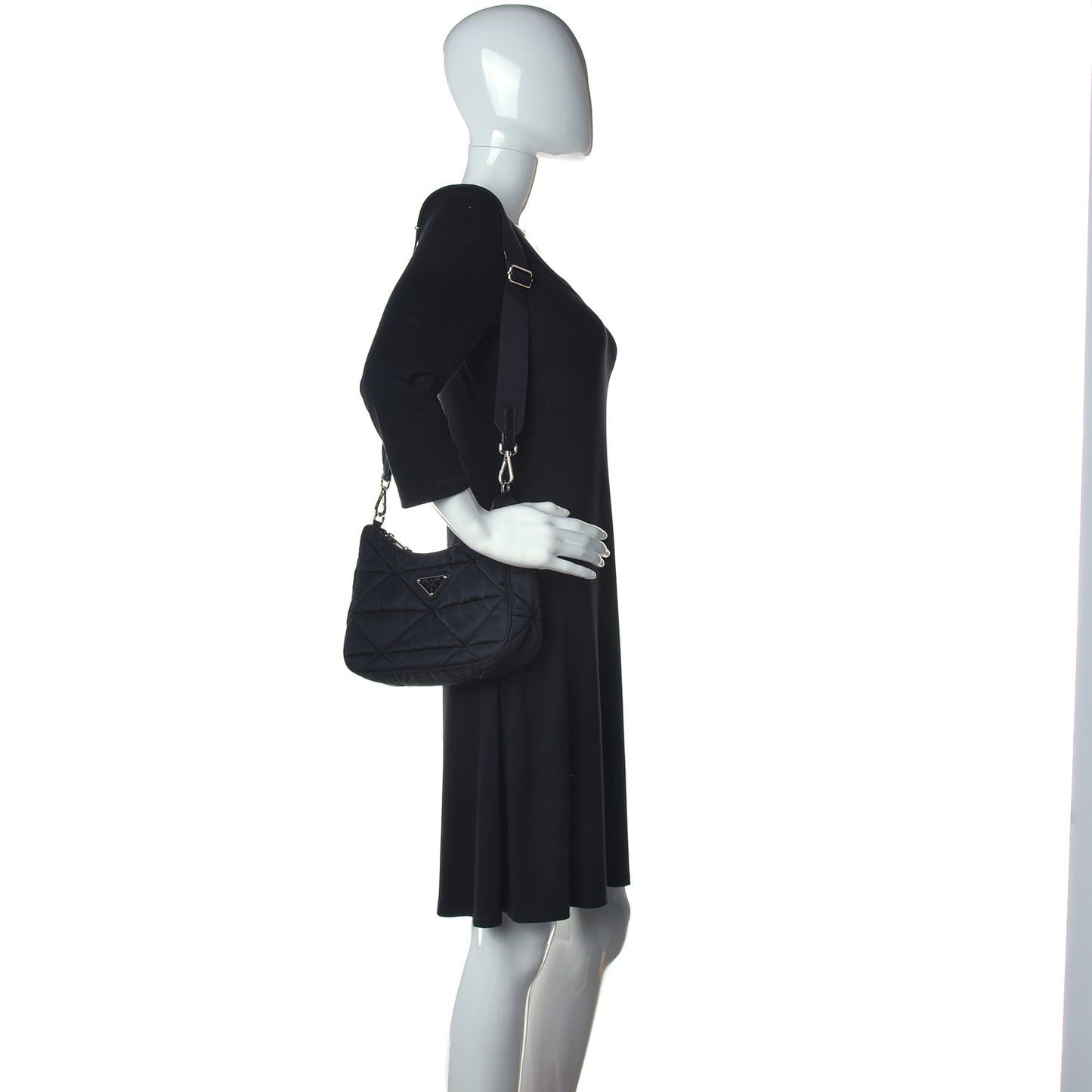 Re-Nylon Triangle Padded Patchwork Shoulder Bag Black