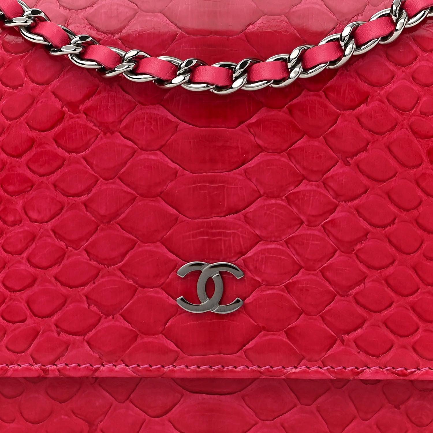 Chanel Snakeskin Wallet On Chain WOC Pink 9 of 11